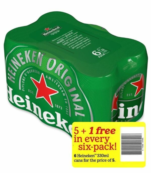 Heineken Lager 33cl Can Pack X 6 5+1 Offer