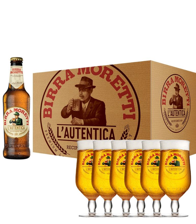 Birra Moretti 33cl Bottle Case X 24 with 6 complementary glasses