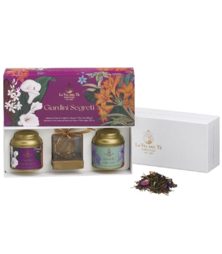 La Via Del Te Giardini Segreti Dark Pink Gift Box with 2x Tins & infuser