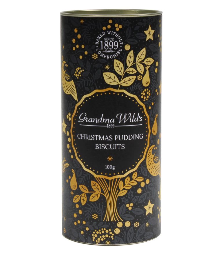 Grandma Wild's Christmas Pudding Biscuits Black Tube 100g
