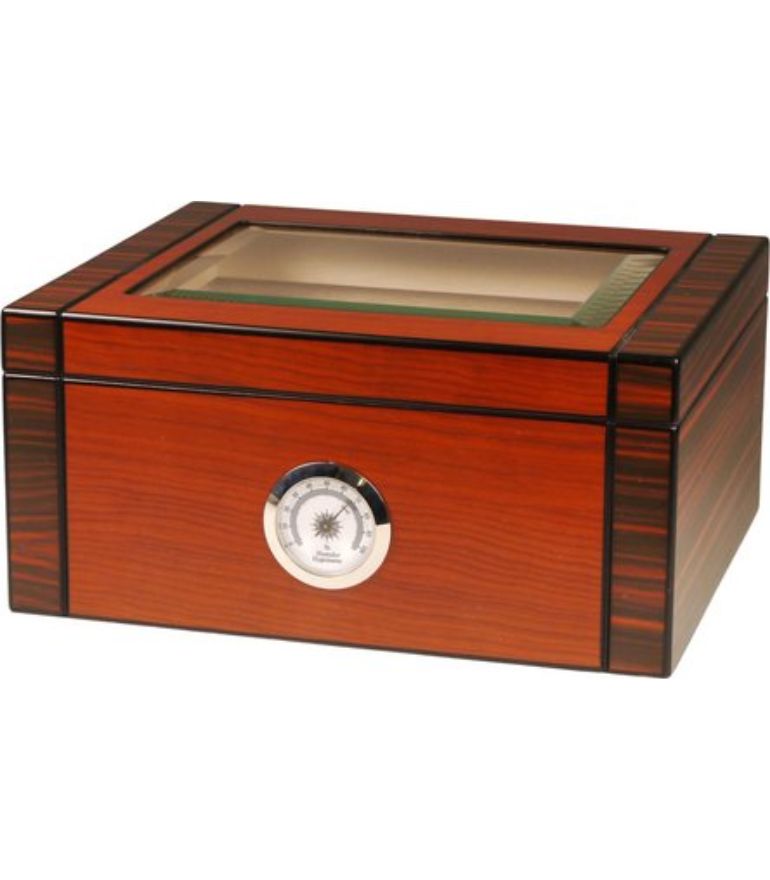 Humidor black/red-brown matte lid with glass insert/25