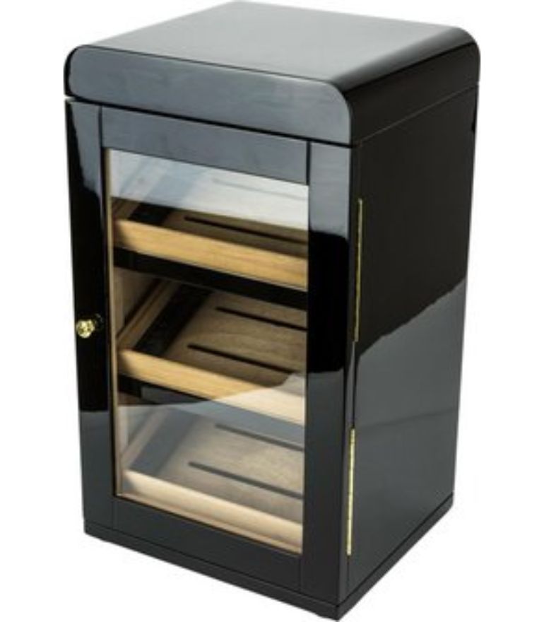 Humidor cabinet, glossy black, glass door