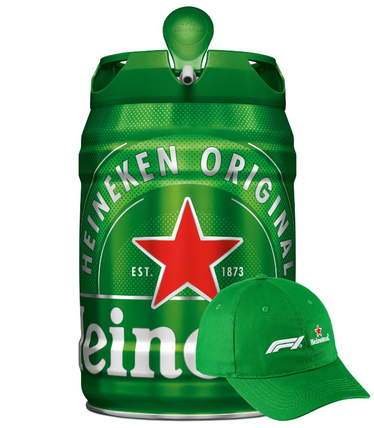 Heineken Lager 5Ltr Keg + 1 FREE Official Heineken F1 Cap
